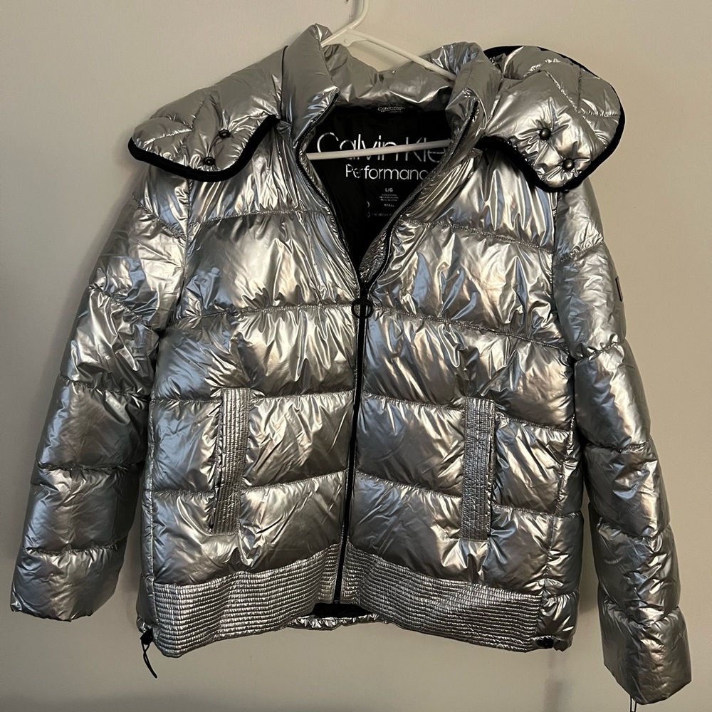 Calvin Klein Silver Metallic Puffer jacket Large